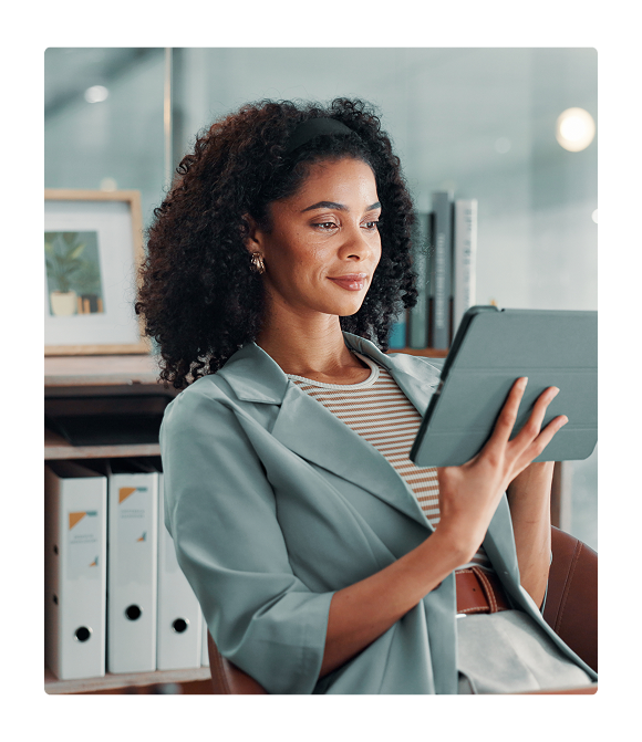 Young admin women working on tablet smiling